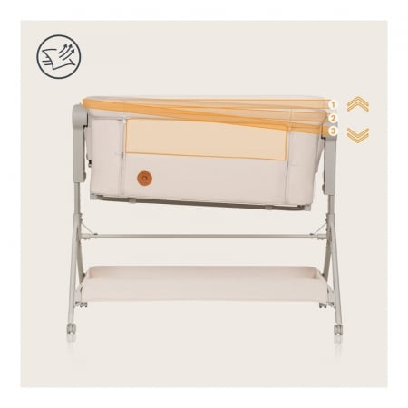Patut co-sleeper, Lionelo, Leonie Plus, Pliabil, Cu sistem de leganare, Cu setare unghiulara, Reglabil in 6 pozitii pe inaltime, Conform cu standardele europeane de securitate EN1130 si EN16890, Bej [30]