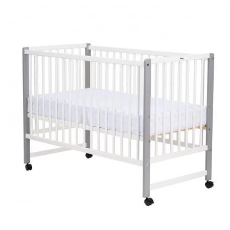 Patut din lemn,120x60 cm, Din lemn de pin si mdf, Stabil si rezistent, Inaltime saltea reglabila pe 3 nivele, Laterala cu 3 bete detasabile, EN716-1, EN716-2, Alb, Qmini, Maya + Saltea 10 cm [5]