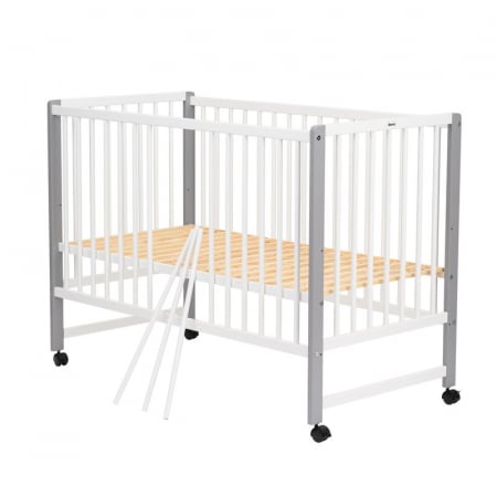 Patut din lemn,120x60 cm, Din lemn de pin si mdf, Stabil si rezistent, Inaltime saltea reglabila pe 3 nivele, Laterala cu 3 bete detasabile, EN716-1, EN716-2, Alb, Qmini, Maya + Saltea 10 cm [6]