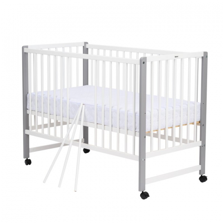 Patut din lemn bebe, 120x60 cm, Din lemn de pin si mdf, Stabil si rezistent, Inaltime saltea reglabila pe 3 nivele, Laterala cu 3 bete detasabile, EN716-1, EN716-2, Alb, Qmini, Maya + Saltea 8 cm [5]