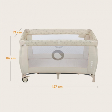 Patut pliant, Lionelo, Sven Plus, 120x60 cm, Cu doua nivele, Cu arcada jucarii, masuta de infasat, vibratii, melodii, conform cu standardele europeane de securitate EN716 si EN12221, Bej Latte [33]