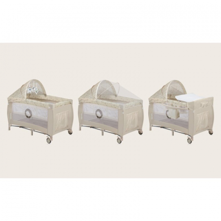 Patut pliant, Lionelo, Sven Plus, 120x60 cm, Cu doua nivele, Cu arcada jucarii, masuta de infasat, vibratii, melodii, conform cu standardele europeane de securitate EN716 si EN12221, Bej Latte [3]