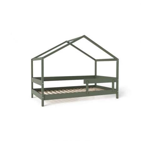 Patuturi din lemn - Patut tip casuta 160x80 cm din lemn certificat FSC, Transformabil in casuta de joaca, Verde