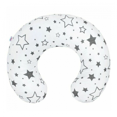 Perne gravide si alaptare - Perna alaptare, New Baby, Stelute, Cu husa detasabila, Din bumbac, 125x16 cm, Gri