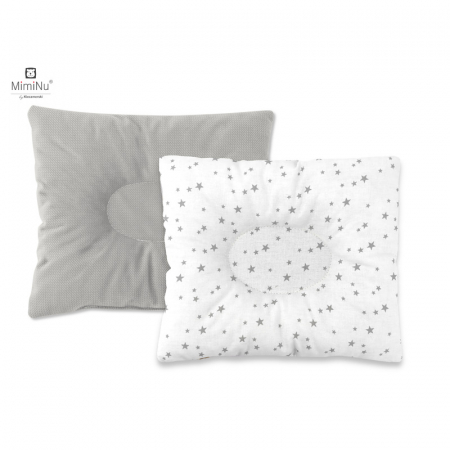 Perne - Perna bebelusi profilata, doua fete, functie anti-soc, Pufoasa, Din catifea si bumbac, 23x26 cm, Velvet Mini Gray Stars