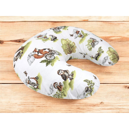Perna pentru alaptat, Qmini, Din bumbac certificat Oeko Tex Standard 100, Cu husa detasabila, Cu fermoar securizat, Circumferinta 155 cm, Fox on bikes Natural [1]