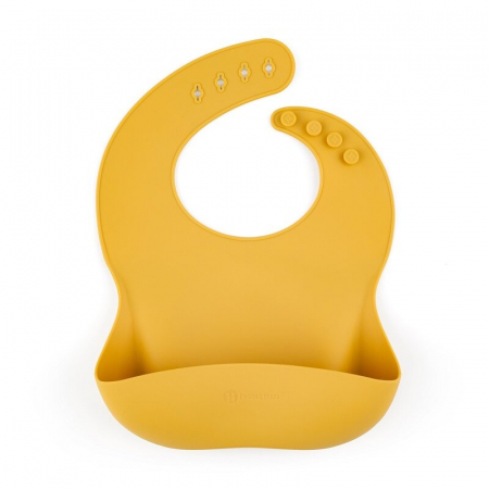 Bavetici si accesorii - Petite&Mars - Baveta moale Take&Match, Reglabil, Cu buzunar colector, Silicon, Fara BPA, 6 luni+, Galben