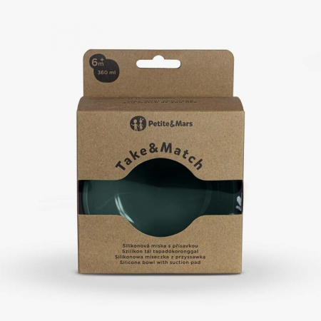 Petite&Mars - Bol din silicon fara BPA, Cu ventuza, TAKE&MATCH, 6 luni+, 350 ml, Verde Inchis [13]
