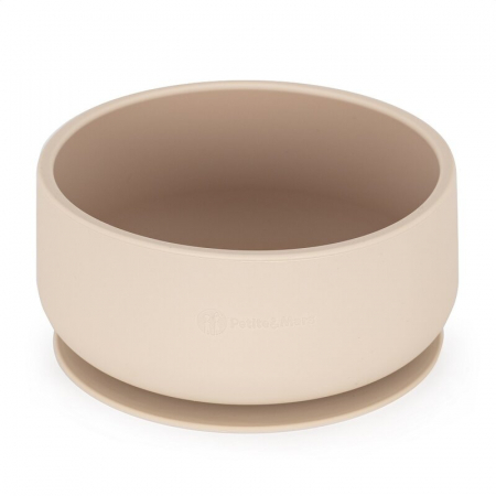 Cani , farfurii , tacamuri - Petite&Mars - Bol Take&Match, Cu ventuza, Silicon, Fara BPA, 450 ml, 6 luni+, Bej