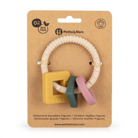 Petite&Mars - Inel pentru dentitie, Include 3 forme geometrice, Moale, Cu diverse texturi, Silicon, Fara BPA, 0 luni+, Multicolor [2]
