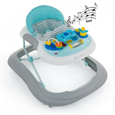Premergatoare - Petite&Mars - Premergator Monty, Panou interactiv, Reglabil pe inaltime, Roti, Sustine 12 kg, Chevron Blue