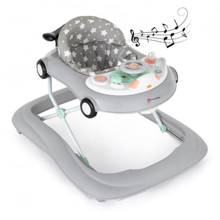 Premergatoare - Petite&Mars - Premergator muzical cu panou interactiv si lumini Cabrio, Inaltime reglabila pe 3 pozitii, 6 luni+, Gri