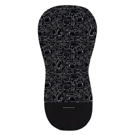 Petite&Mars - Salteluta pentru carucior din spuma cu memorie, 86 x 42 cm, Reversibila, Universala, Din bumbac, Design pisici, Negru [1]