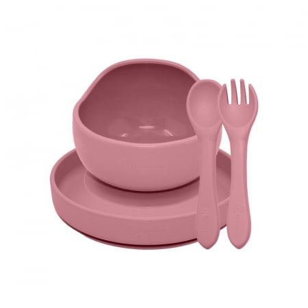 Petite&Mars - Set de hranire, Cu farfurie, Bol si tacamuri, Din silicon fara BFA, Roz [1]
