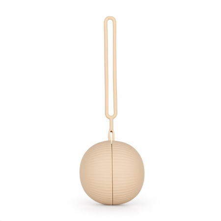 Suzete si accesorii - Petite&Mars - Suport pentru suzeta, Universala, Cu maner, Poate fi atasat la carucior sau geanta, Silicon, Fara BPA, 0 luni+, Bej