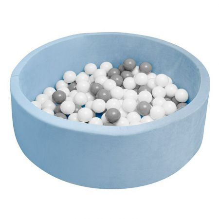 Centre de Activitati - Piscina uscata cu 150 de bile (Alb, gri), Din tesatura fina cu certificare Oeko-Tex Standard 100, Dimensiune 83 x 83 x 30 cm, New Baby, Blue
