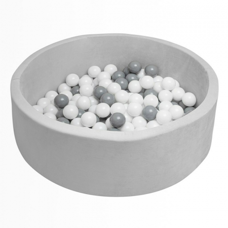 Centre de Activitati - Piscina uscata cu 150 de bile (Alb, gri), Din tesatura fina cu certificare Oeko-Tex Standard 100, Dimensiune 83 x 83 x 30 cm, New Baby, Grey