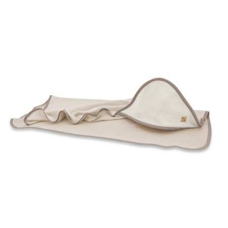 Prosoape si halate - Prosop cu gluga, Qmini, Mare, Dimensiune 100x100 cm, Din bambus si bumbac interlock, Din materiale certificate Oeko Tex Standard 100, Beige