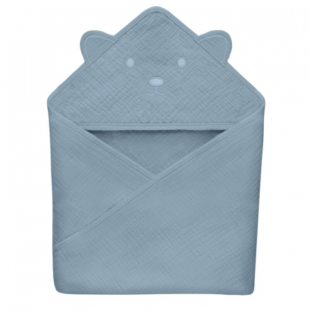 Prosoape si halate - Prosop de baie, Lionelo, Cu gluga, Din muselina, 100% bumbac, 80x80 cm, Absorbtie eficienta, Albastru