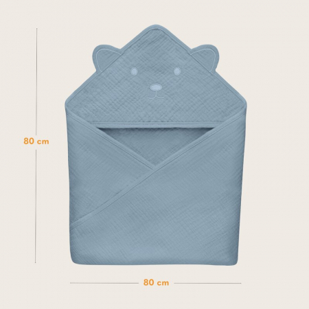 Prosop de baie, Lionelo, Cu gluga, Din muselina, 100% bumbac, 80x80 cm, Absorbtie eficienta, Albastru [6]