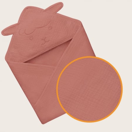 Prosop de baie, Lionelo, Cu gluga, Din muselina, 100% bumbac, 80x80 cm, Absorbtie eficienta, Rosu [3]