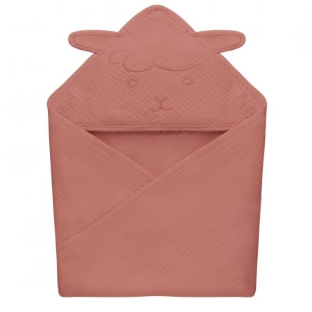 Prosoape si halate - Prosop de baie, Lionelo, Cu gluga, Din muselina, 100% bumbac, 80x80 cm, Absorbtie eficienta, Rosu