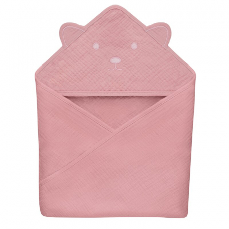 Prosoape si halate - Prosop de baie, Lionelo, Cu gluga, Din muselina, 100% bumbac, 80x80 cm, Absorbtie eficienta, Roz