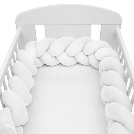 Lenjerii, baldachine, aparatoare - Protectie laterala pentru patut 120x60cm , Tip Bumper impletit, Din bumbac,New Baby, Lungime 210 cm, White
