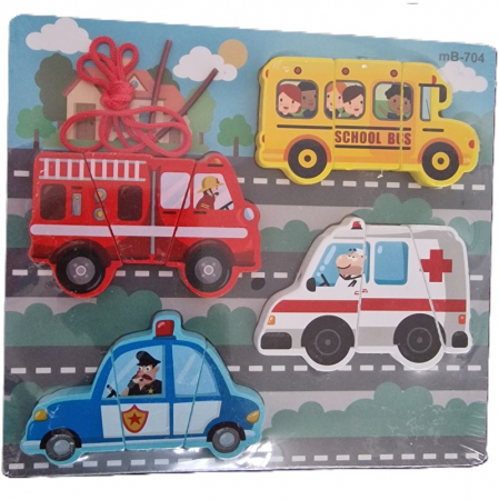 Puzzle copii - Puzzle din lemn masini SOS si animale acvatice