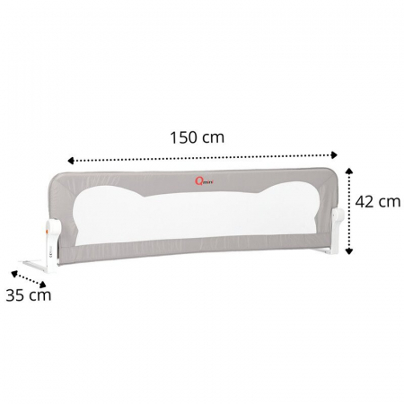 Qmini - Bariera de pat Rhea, 150 x 42 cm, Inaltimea 42 cm, Instalare usoara, Cu inclinare la 180 grade, Grey [1]