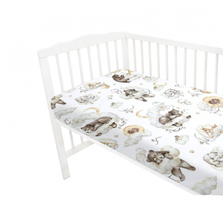 Cearceaf cu elastic pentru patut 140X70 cm, Din bumbac , Teddy Bear and Friends Beige [1]