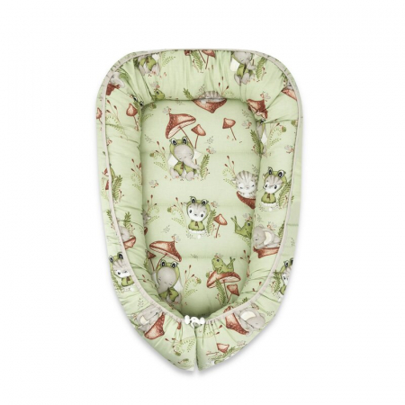 Cosuri de dormit - Qmini - Cosulet bebelus pentru dormit, Baby Cocoon 75x55 cm, Husa 100% bumbac, Din bumbac certificat Oeko Tex Standard 100, Frogs
