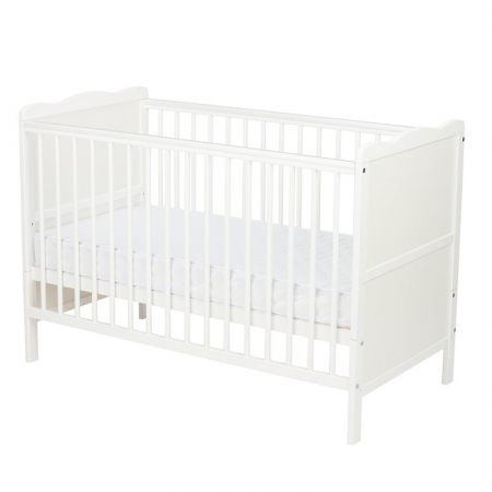Qmini - Patut din lemn Julia 120x60 cm, multifunctional, Cu sina speciala pentru dentitie, EN716-1, EN716-2, Alb + Saltea 12 cm [4]