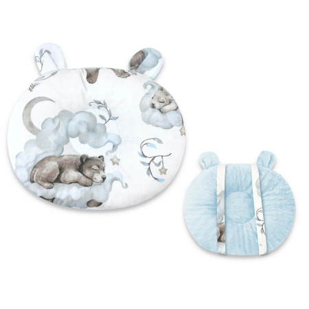 Perne - Qmini - Perna bebelusi Ursulet, Multifunctionala, Cu doua fete, Tesatura pufoasa minky si bumbac, Materiale certificate Oeko Tex Standard 100, Dimensiune 30x23 cm, Minky Teddy Bear and Friends Blue