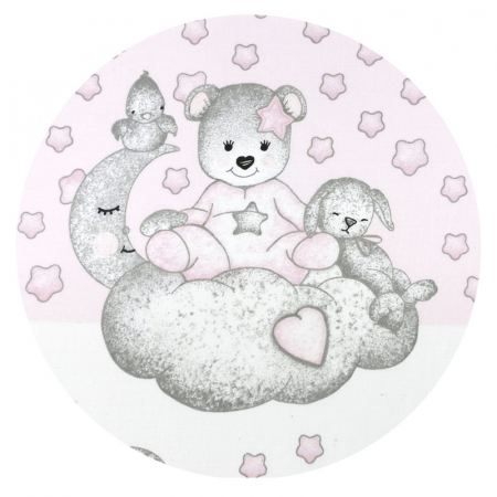 Perna bebelusi Ursulet, Multifunctionala, Cu doua fete, Tesatura pufoasa minky si bumbac,30x23 cm, Minky Teddy Bear with Pink Heart [1]