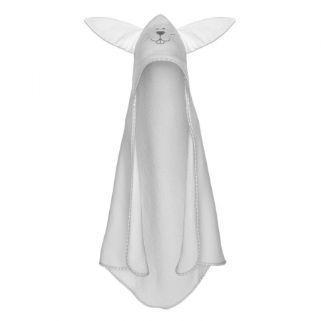 Qmini - Prosop cu gluga cu urechi, Din bumbac, Dimensiune mare 80x80 cm, Gray Rabbit [1]
