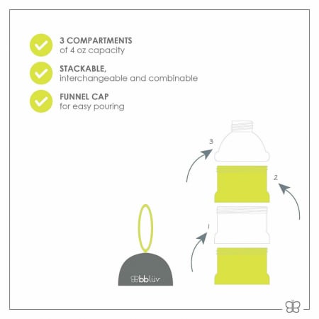 Recipient pentru lapte praf sau gustari, Dose, Cu trei compartimente, BPA Free, Bbluv, Lime [10]