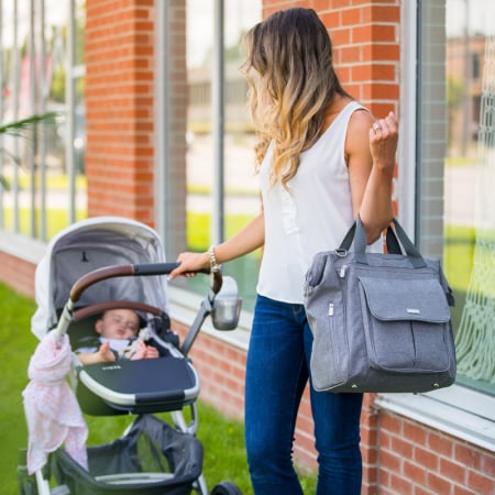 Rucsac pentru mamici, Metro, Cu 15 buzunare si sectiuni, Include cutie pentru servetele umede, Include salteluta de schimbare, Cu suport de prindere pentru carucior, Bbluv, Grey [9]