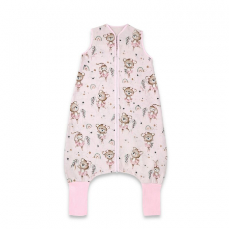 Saci de dormit copii - Sac de dormit, MimiNu, Cu picioruse, De iarna, Din bumbac certificat Oeko Tex Standard 100, Cu fermoar pe mijloc, 103 cm, 2-6 ani, 2.5 Tog, Design, Little Ballerina Pink