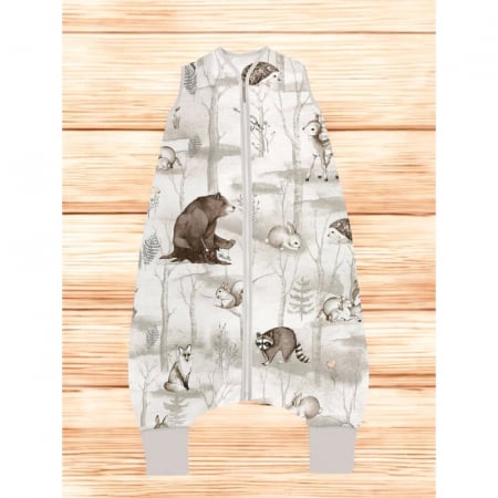 Sac de dormit, MimiNu, Cu picioruse, De iarna, Din bumbac certificat Oeko Tex Standard 100, Cu fermoar pe mijloc, 103 cm, 2-6 ani, 2.5 Tog, Design, Woodland [1]