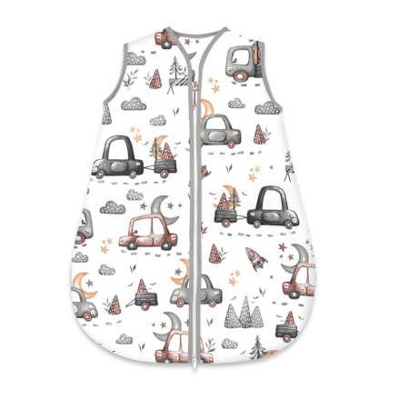 Saci de dormit copii - Sac de dormit, MimiNu, Pentru bebelusi, De iarna, Din bumbac certificat Oeko Tex Standard 100, Cu fermoar, 70 cm, 0 - 6 luni, 2.5 Tog, Cars Grey