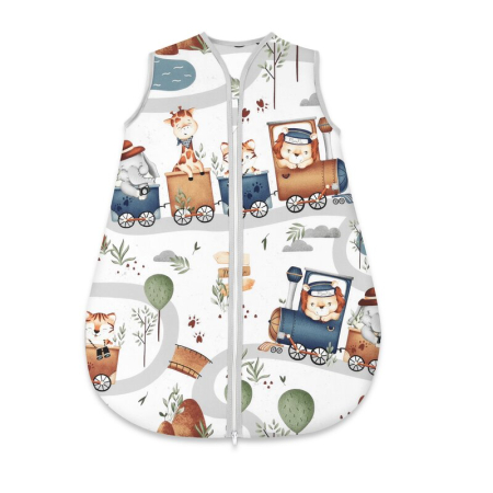 Saci de dormit copii - Sac de dormit, MimiNu, Pentru bebelusi, De iarna, Din bumbac certificat Oeko Tex Standard 100, Cu fermoar, 70 cm, 0 - 6 luni, 2.5 Tog, Zoo in train