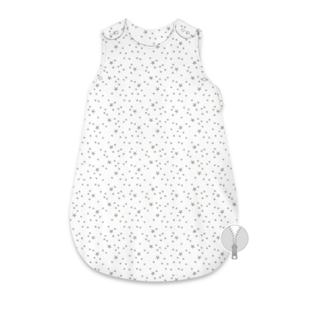 Saci de dormit copii - Sac de dormit, MimiNu, Pentru bebelusi, De iarna, Din bumbac certificat Oeko Tex Standard 100, Cu fermoar lateral, Cu capse pe umar, 74 cm, 0 - 6 luni, 2.5 Tog, Mini Gray Stars