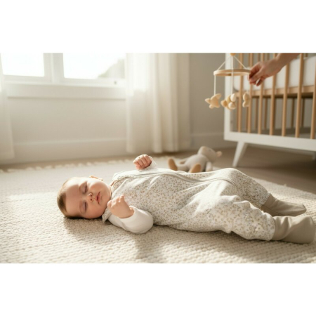 Sac de dormit, MimiNu, Premium, Cu picioruse, De iarna, Din bumbac certificat Oeko Tex Standard 100, Cu fermoar, 103 cm, M, Meadow [1]