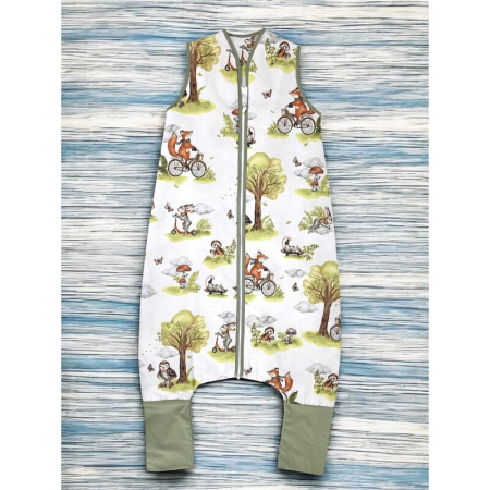 Sac de dormit, Qmini, Cu picioruse, De iarna, Din bumbac certificat Oeko Tex Standard 100, Cu fermoar, 103 cm, M, Fox on bikes Natural [1]