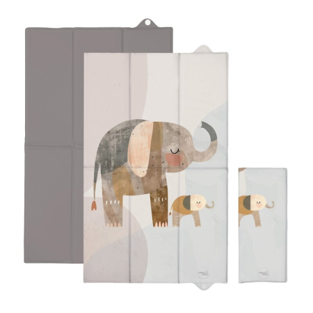 Saltele si accesorii infasat - Saltea de infasat, Ceba Baby, Pliabila, 80x50 cm, Suprafata impermeabila, Multifunctionala, Pentru acasa si in deplasari, Basic Elephant Family