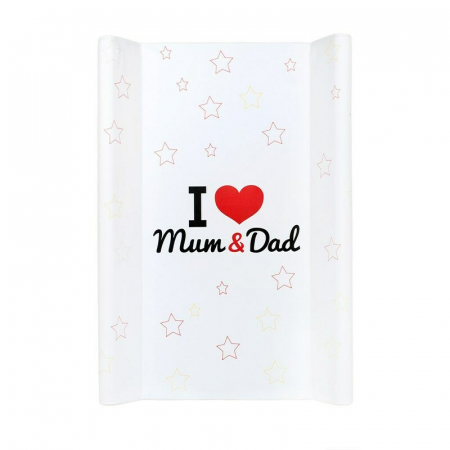 Saltele si accesorii infasat - Saltea de infasat, New Baby, I love mum and dad, 50x70, Din material plastic rezistent la apa, Fara substante nocive, 0 luni+, White