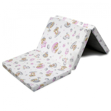 Saltele patuturi copii - Salteluta pliabila, New Baby, Standard, Pentru patut, Cu geanta de transport inclusa, Cu husa detasabila din bumbac, Din spuma, 120x60x5 cm, 0 luni+, Koala Pink