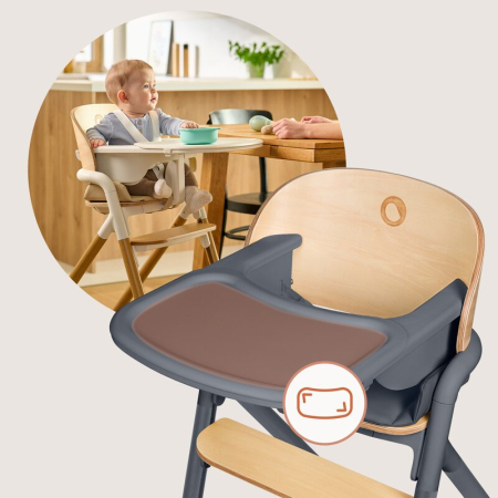 Scaun de masa multifunctional Celia, Lionelo, Din lemn de fag, 6 luni- adult, Reglabil pe inaltime, Spatar lat, Sezut ergonomic, Tavita silicon, Suport de picioare reglabil, Greutate maxima 90 Kg, Gri [25]