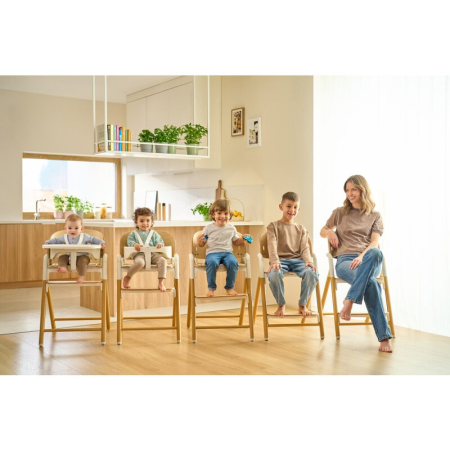 Scaun de masa multifunctional Celia, Lionelo, Din lemn de fag, 6 luni- adult, Reglabil pe inaltime, Spatar lat, Sezut ergonomic, Tavita silicon, Suport de picioare reglabil, Greutate maxima 90 Kg, Gri [40]